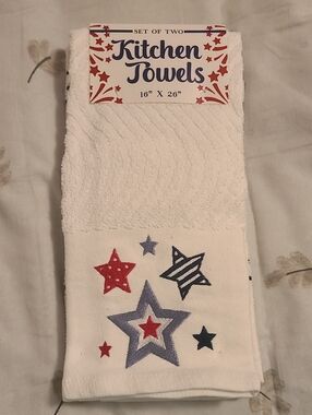 Patriotic White Kitchen Towels - Set of Two